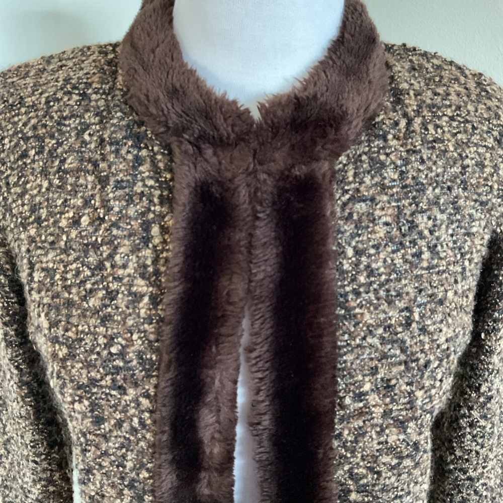 Rabbit Rabbit Rabbit Brown Bouclé Jacket with Faux Fur Trim - Picture 3 of 6
